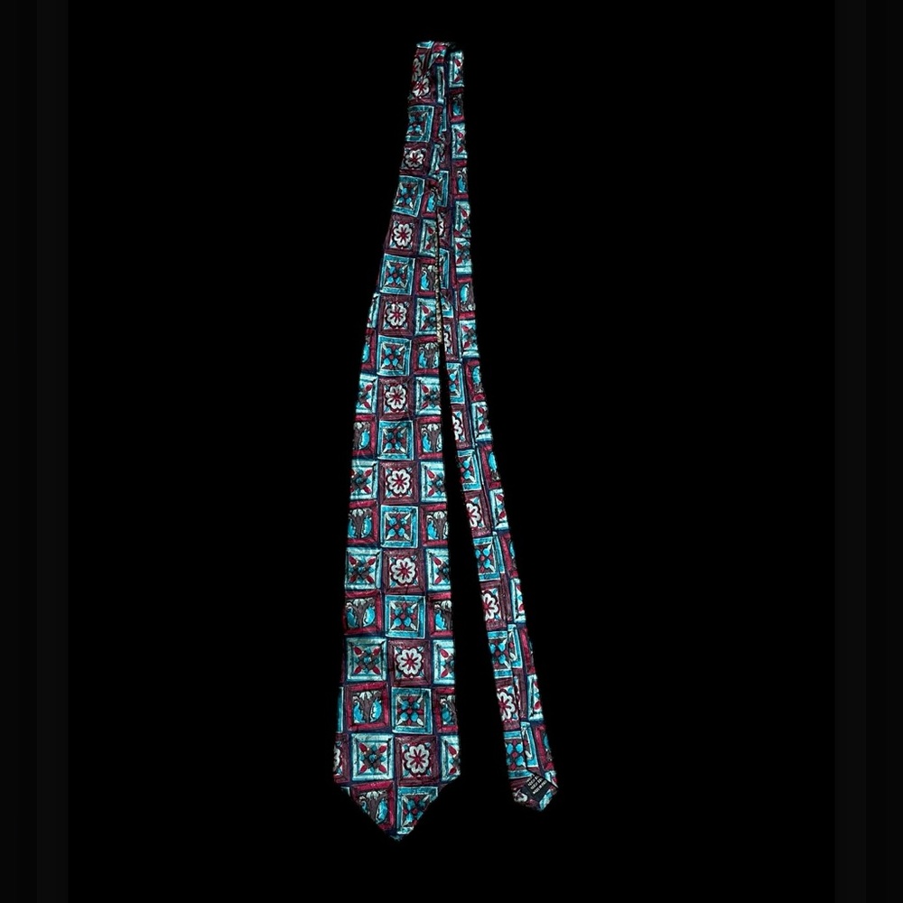 Vintage Pavone‎ Italy Mens Tie Necktie 100% Silk Multicolor Geometric Floral